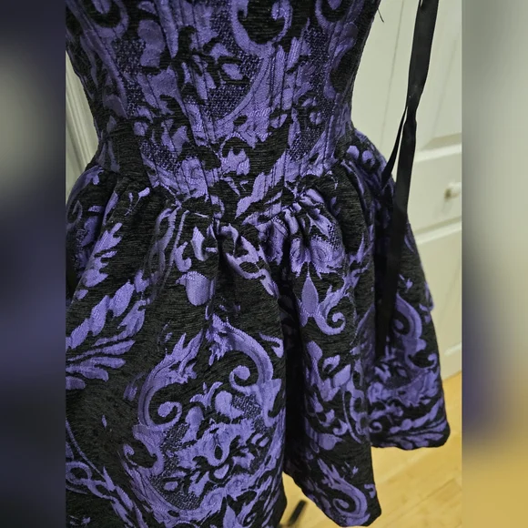 ~SOLD~ Dolls Kill Goth Widow Sultry Sins Black Purple Brocade Corset Dress XS - Picture 12 of 12
